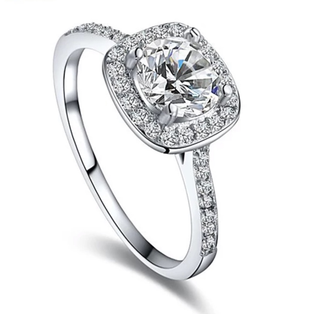 Silver Halo Cut Diamond Engagement Ring